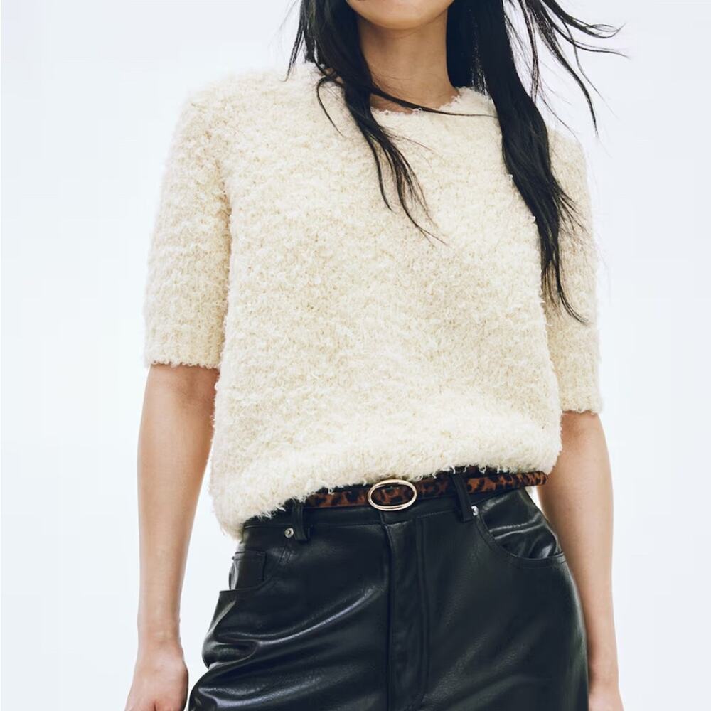 H&M Cream Textured FUZZY KNIT TOP Sweater XL